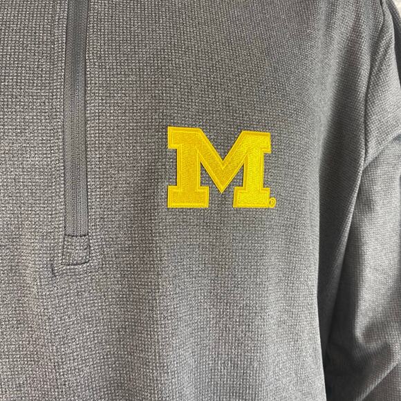 Mens U of M Pull Over, 1/4 Zip, Gray with Gold "M" Patch Size 2XL Antigua Brand - Picture 4 of 11